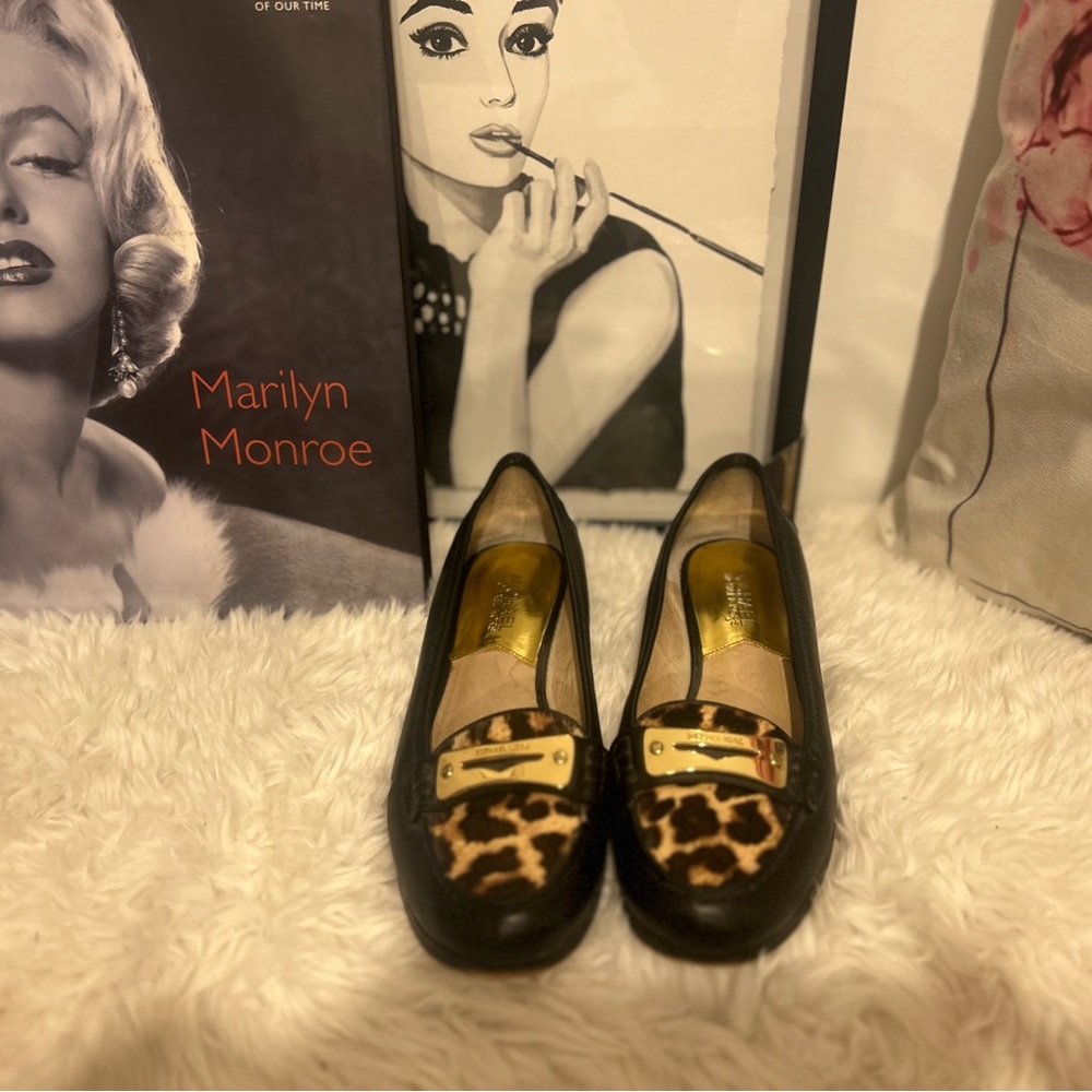Michael Kors Black and Leopard Loafers